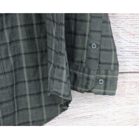 Puritan Mens Size Large Button Up Down Long Sleeve Check Shirt Olive Green - Picture 3 of 7